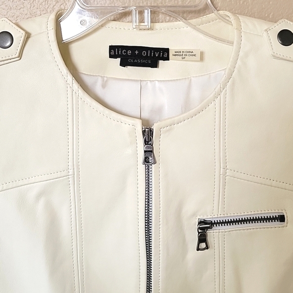 Alice + Olivia Womens Butter Yellow Cream Cam Lamb Leather Biker Jacket - Picture 2 of 16